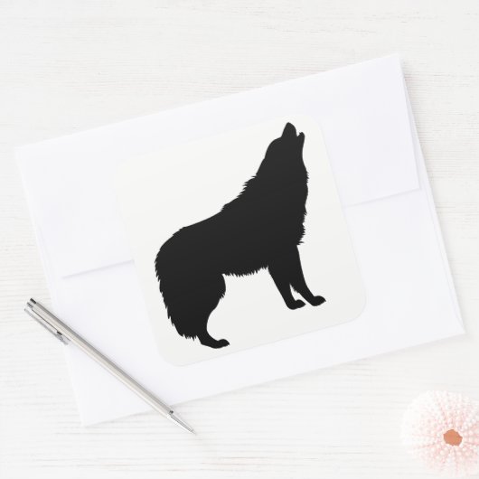 Howling Wolf Silhouette Vierkante Sticker (Envelop)