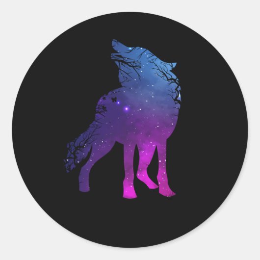 Howling Wolf Silhouette Wolves Forest Animal Ronde Sticker (Voorkant)