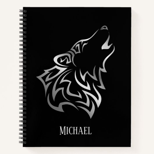 Howling Wolf Silver Black Monogram Notitieboek (Voorkant)