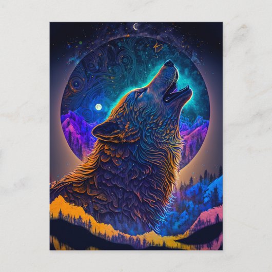 Howling Wolf Surreal Fantasy Briefkaart (Voorkant)