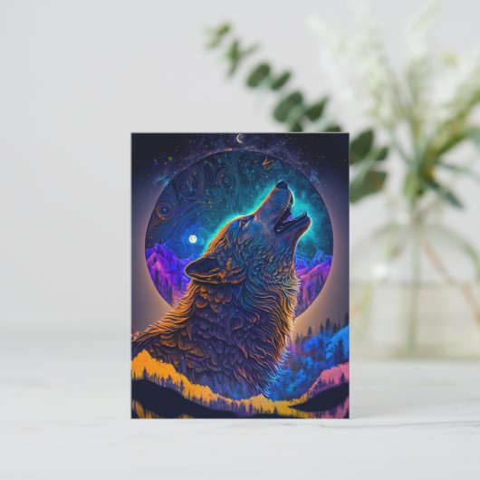 Howling Wolf Surreal Fantasy Briefkaart (Staand voorkant)