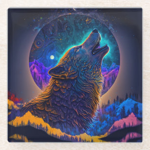 Howling Wolf Surreal Fantasy Glazen Onderzetter