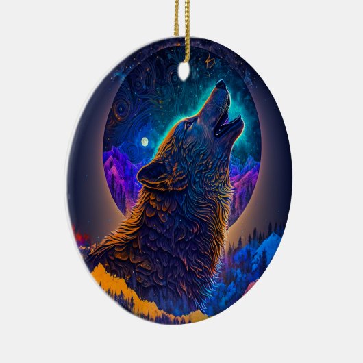 Howling Wolf Surreal Fantasy Keramisch Ornament (Rechts)