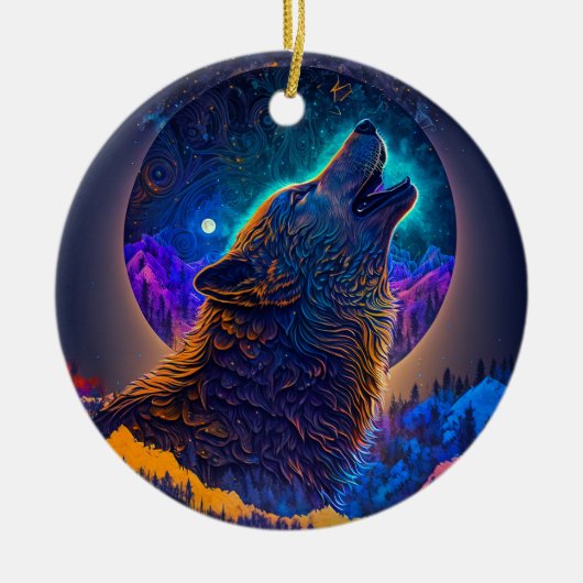 Howling Wolf Surreal Fantasy Keramisch Ornament (Voorkant)