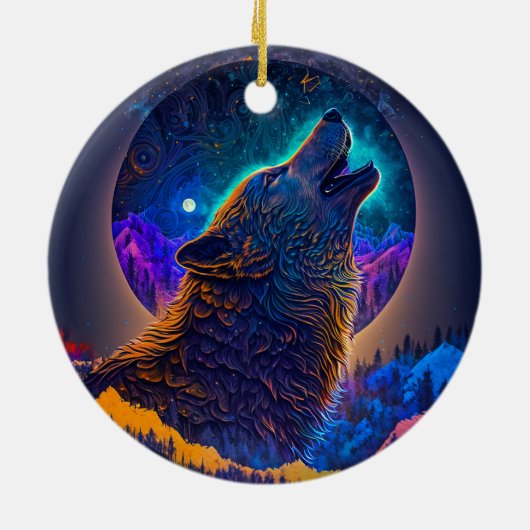 Howling Wolf Surreal Fantasy Keramisch Ornament (Achterkant)