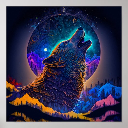 Howling Wolf Surreal Fantasy Poster (Voorkant)