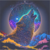 Howling Wolf Surreal Fantasy Sticker (Voorkant)