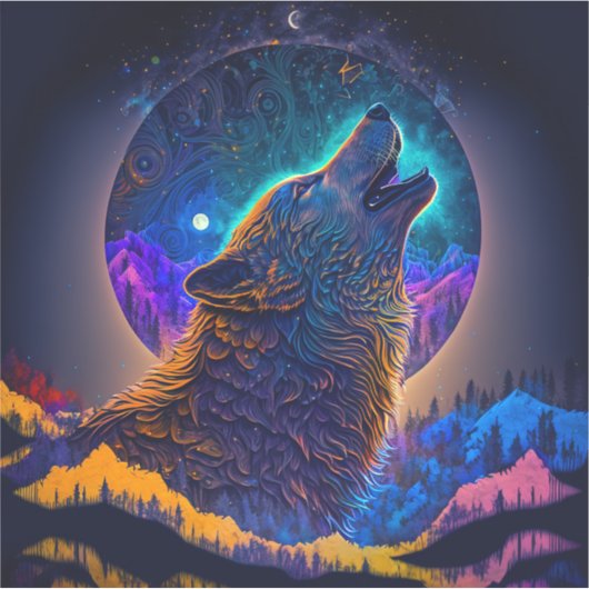 Howling Wolf Surreal Fantasy Sticker (Voorkant)