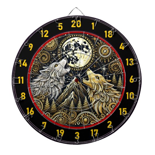 Howling Wolf symboliseert kracht en wilde vrijheid Dartbord (Voorkant)
