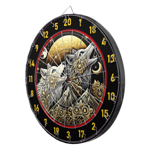Howling Wolf symboliseert kracht en wilde vrijheid Dartbord (Voorkant Rechts)