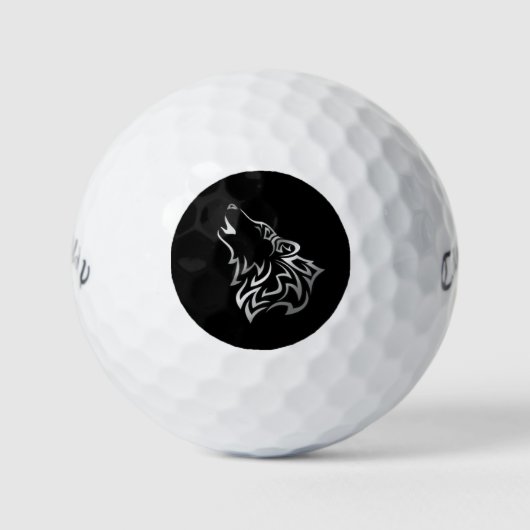 Howling Wolf Tribal Black en Silver Golfballen (Voorkant)
