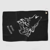 Howling Wolf Tribal Black en Silver Monogram Golfhanddoek (Horizontaal)