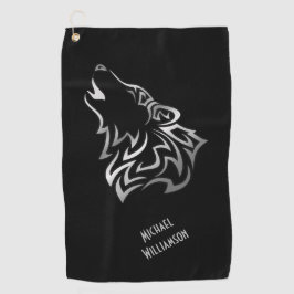 Howling Wolf Tribal Black en Silver Monogram Golfhanddoek