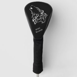 Howling Wolf Tribal Black en Silver Monogram Golfheadcover