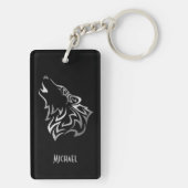 Howling Wolf Tribal Silver Black Monogram Vector Sleutelhanger (achterkant)