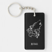 Howling Wolf Tribal Silver Black Monogram Vector Sleutelhanger (Voorkant)