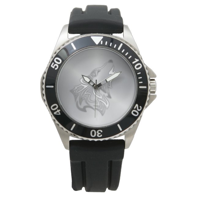 Howling Wolf Tribal Silver Horloge (Voorkant)