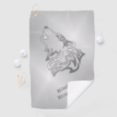 Howling Wolf Tribal Silver Monogram Golfhanddoek (Insitu)
