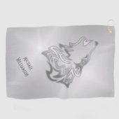 Howling Wolf Tribal Silver Monogram Golfhanddoek (Horizontaal)