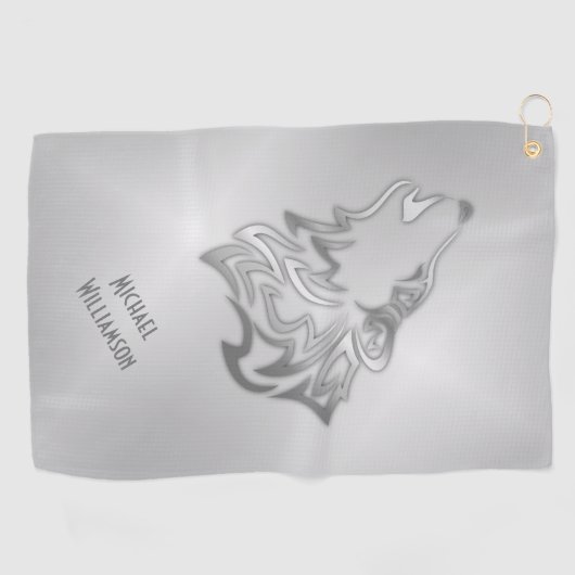 Howling Wolf Tribal Silver Monogram Golfhanddoek (Horizontaal)