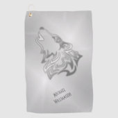 Howling Wolf Tribal Silver Monogram Golfhanddoek (Voorkant)