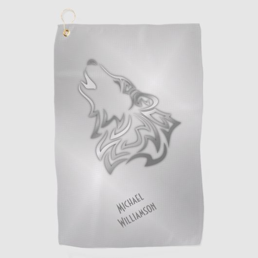 Howling Wolf Tribal Silver Monogram Golfhanddoek (Voorkant)