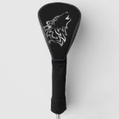 Howling Wolf Tribal | Zwart en zilver Golfheadcover (Voorkant)