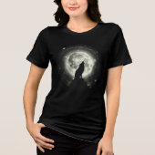 Howling Wolf Under Cosmic Moon Tri-Blend Shirt (Voorkant)
