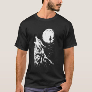 Howling Wolf Under Moon Night Wildlife Natuur Art T-shirt
