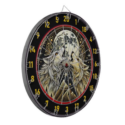 Howling Wolf verenigt wildernis en elegantie Dartbord (Voorkant Links)