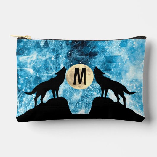Howling Wolf Volle maan blauw zwart Custom Monogra Etui (Voorkant)