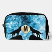 Howling Wolf Volle maan blauw zwart Custom Monogra Toilettasje (Voorkant)