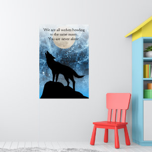Howling Wolf volle maan blauw zwart Custom quote Poster