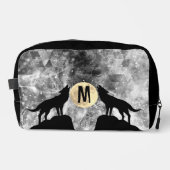 Howling Wolf Volle maan zwart wit Custom Monogram Toilettasje (Voorkant)
