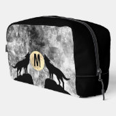 Howling Wolf Volle maan zwart wit Custom Monogram Toilettasje (Rechterhoek)