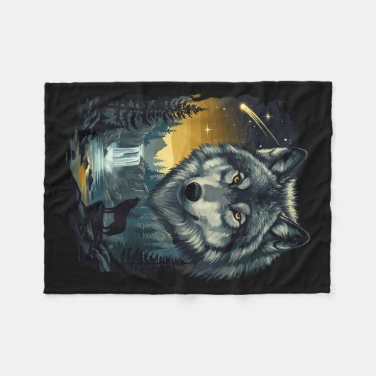 Howling Wolf Waterfall Scene For Nature Lovers And Fleece Deken (Voorkant (Horizontaal))