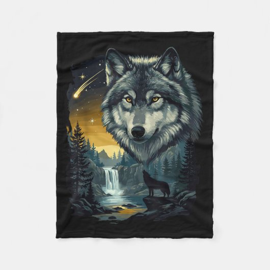 Howling Wolf Waterfall Scene For Nature Lovers And Fleece Deken (Voorkant)