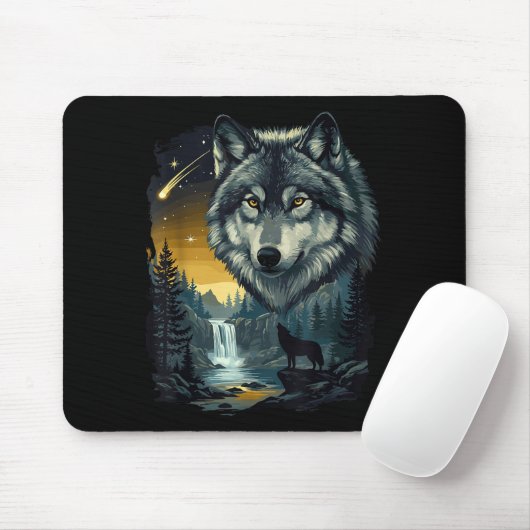 Howling Wolf Waterfall Scene For Nature Lovers And Muismat (Met muis)