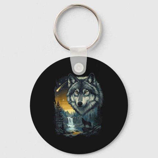 Howling Wolf Waterfall Scene For Nature Lovers And Sleutelhanger (Voorkant)