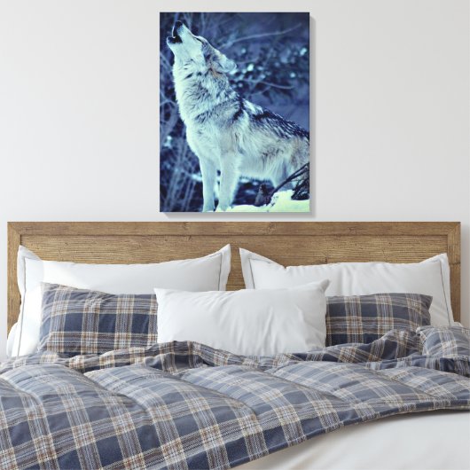 Howling Wolf Winter Forest Canvas Afdruk (Insitu (Slaapkamer))