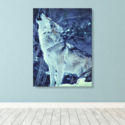 Howling Wolf Winter Forest Canvas Afdruk (Insitu (Houten vloer))
