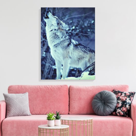 Howling Wolf Winter Forest Canvas Afdruk (Insitu (Woonkamer))