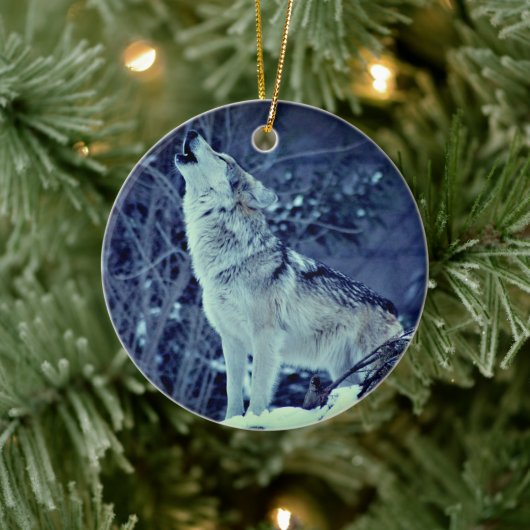 Howling Wolf Winter Forest Keramisch Ornament (Boom)