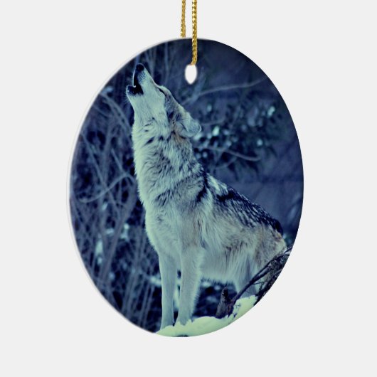 Howling Wolf Winter Forest Keramisch Ornament (Rechts)