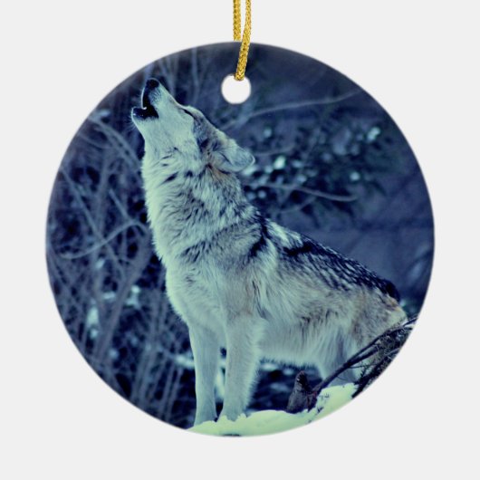 Howling Wolf Winter Forest Keramisch Ornament (Voorkant)
