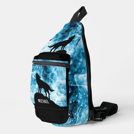 Howling Wolf Winter sneeuwachtig blauw zwart Custo Sling Bag (Rechterhoek)
