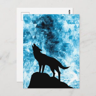 Howling Wolf Winter sneeuwblauwe rook Abstract Briefkaart