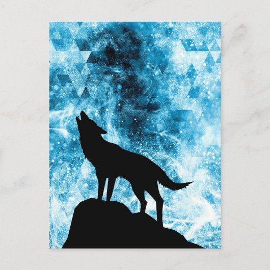Howling Wolf Winter sneeuwblauwe rook Abstract Briefkaart (Voorkant)