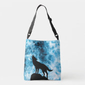Howling Wolf Winter sneeuwblauwe rook Abstract Crossbody Tas (Achterkant)