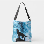 Howling Wolf Winter sneeuwblauwe rook Abstract Crossbody Tas (Voorkant)